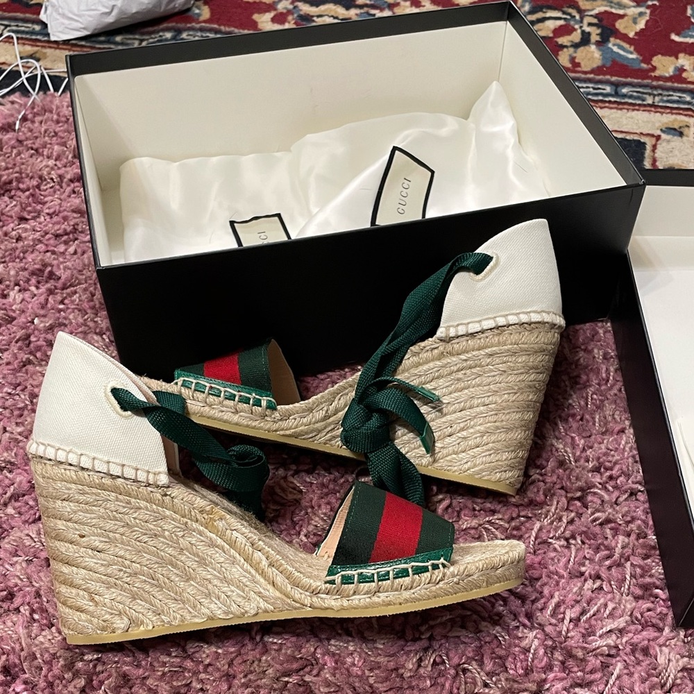 Gucci Women's Green Sylvie Web Platform Espadrilles